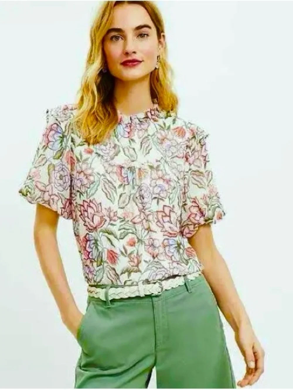 NWOT Ann Taylor Loft Floral Puff-Sleeve Blouse